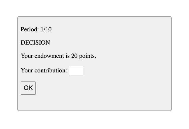 A participant's page in the public goods game's decision stage