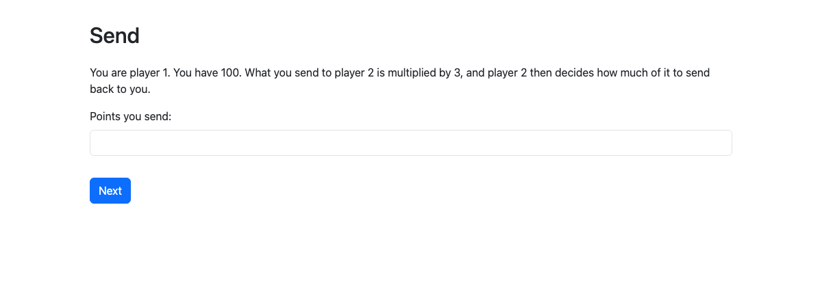 The trust game's oTree version: the same choice, on an oTree page