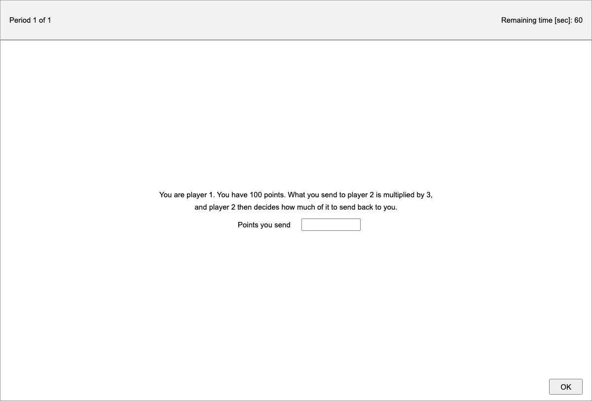 The trust game's z-Tree version: the same choice, on a z-Leaf screen